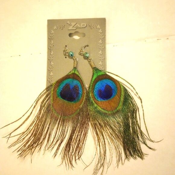 ✨ NWT peacock feather earrings - Picture 1 of 6